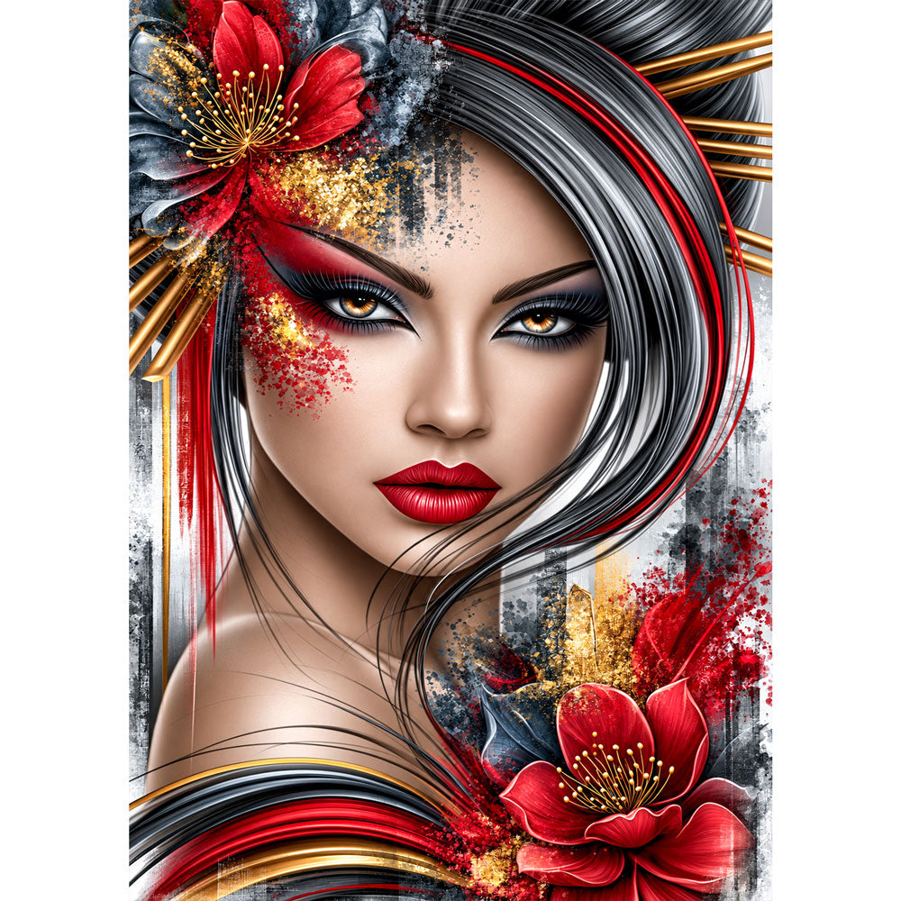 5D Diamond Painting – Feuerblick in Rot & Gold | Unique Diamond