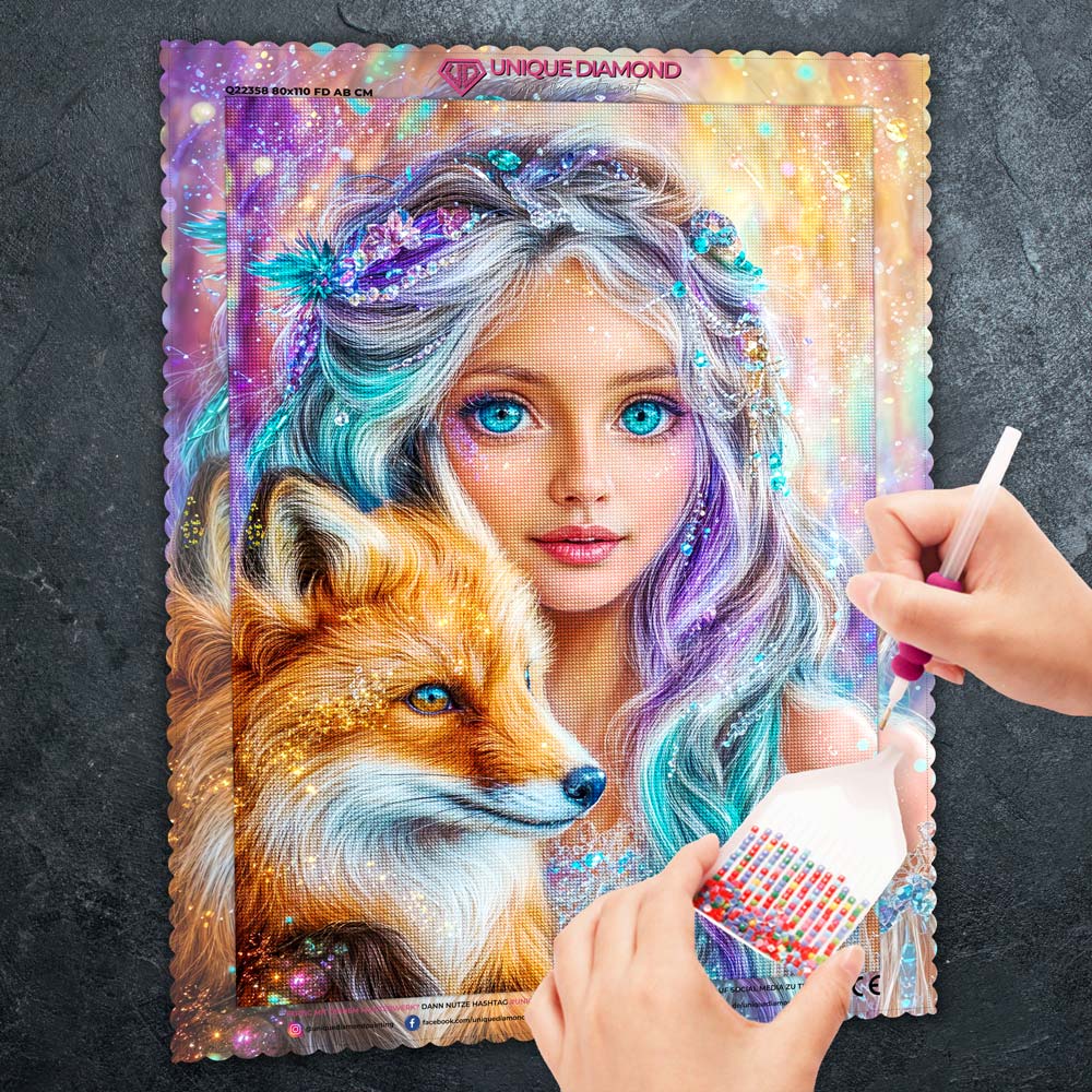 5D Diamond Painting – Feya & der funkelnde Fuchs, Unique-Diamond
