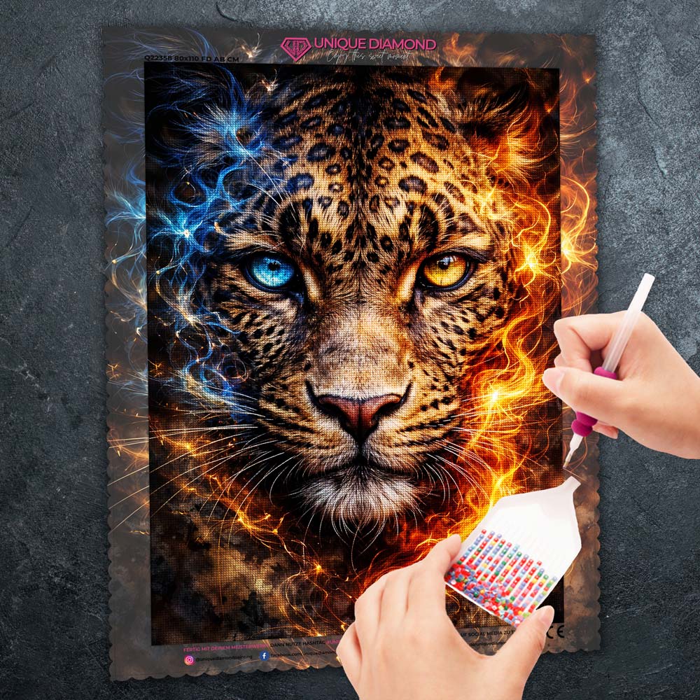 5D Diamond Painting – Fire & Ice Leopard Unique-Diamond