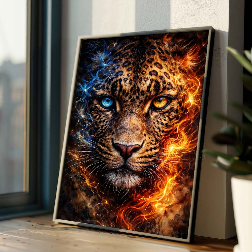 5D Diamond Painting – Fire & Ice Leopard Unique-Diamond