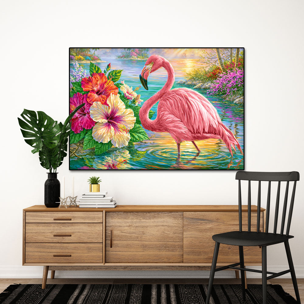 5D Diamond Painting – Flamingo im Hibiskusparadies