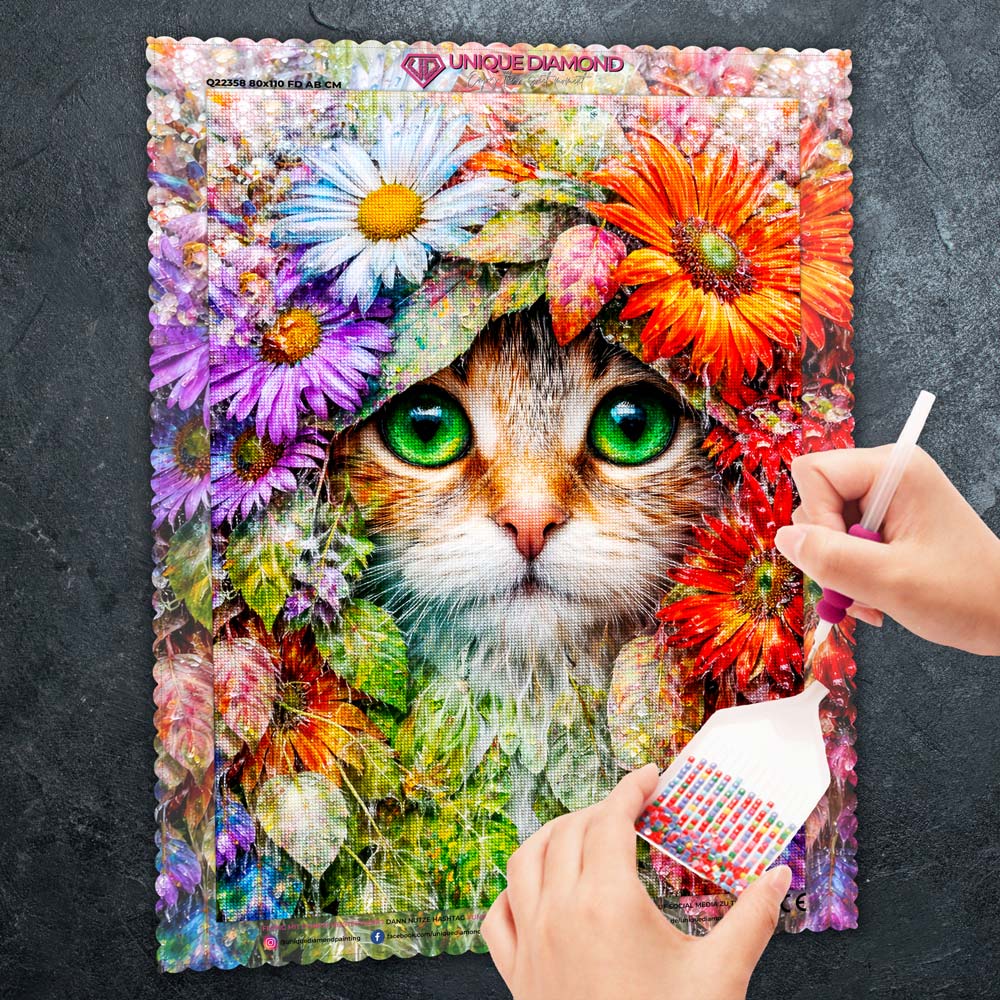 5D Diamond Painting – Floral Emerald Cat