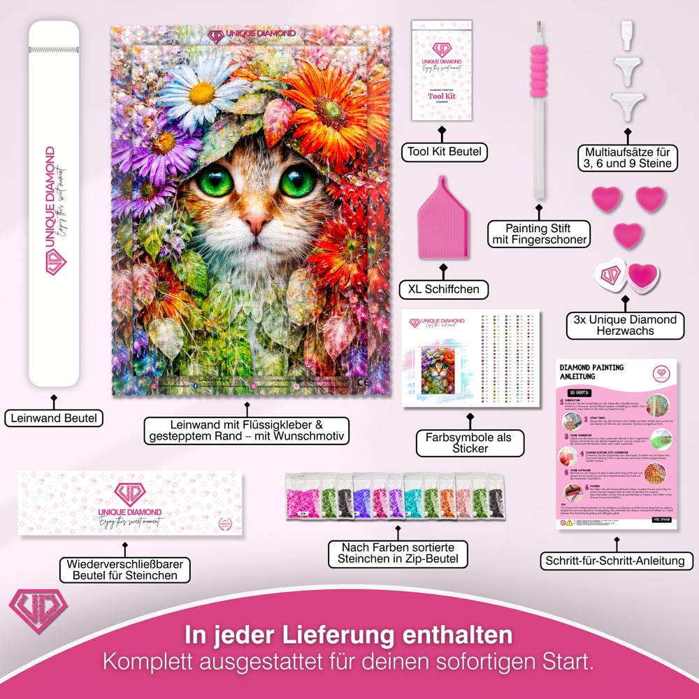 5D Diamond Painting – Floral Emerald Cat