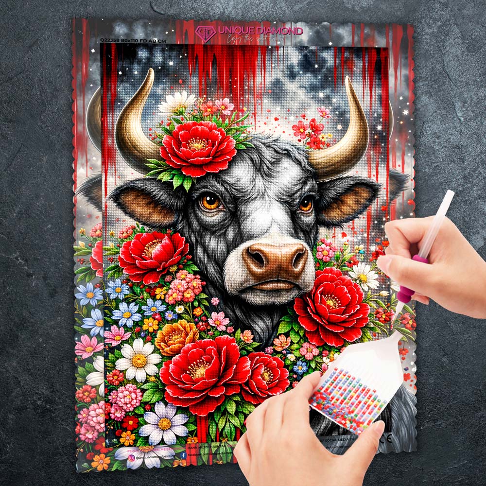 5D Diamond Painting – Floral Spirit Bull