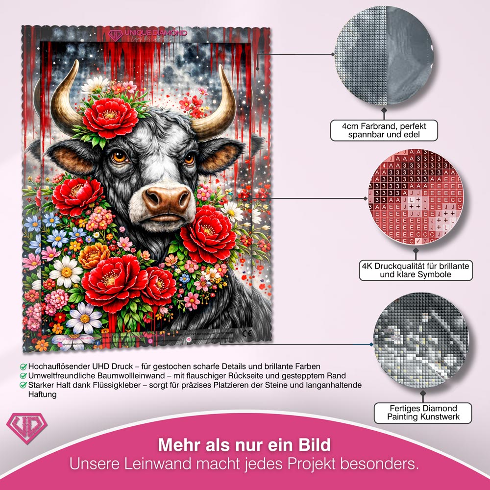 5D Diamond Painting – Floral Spirit Bull