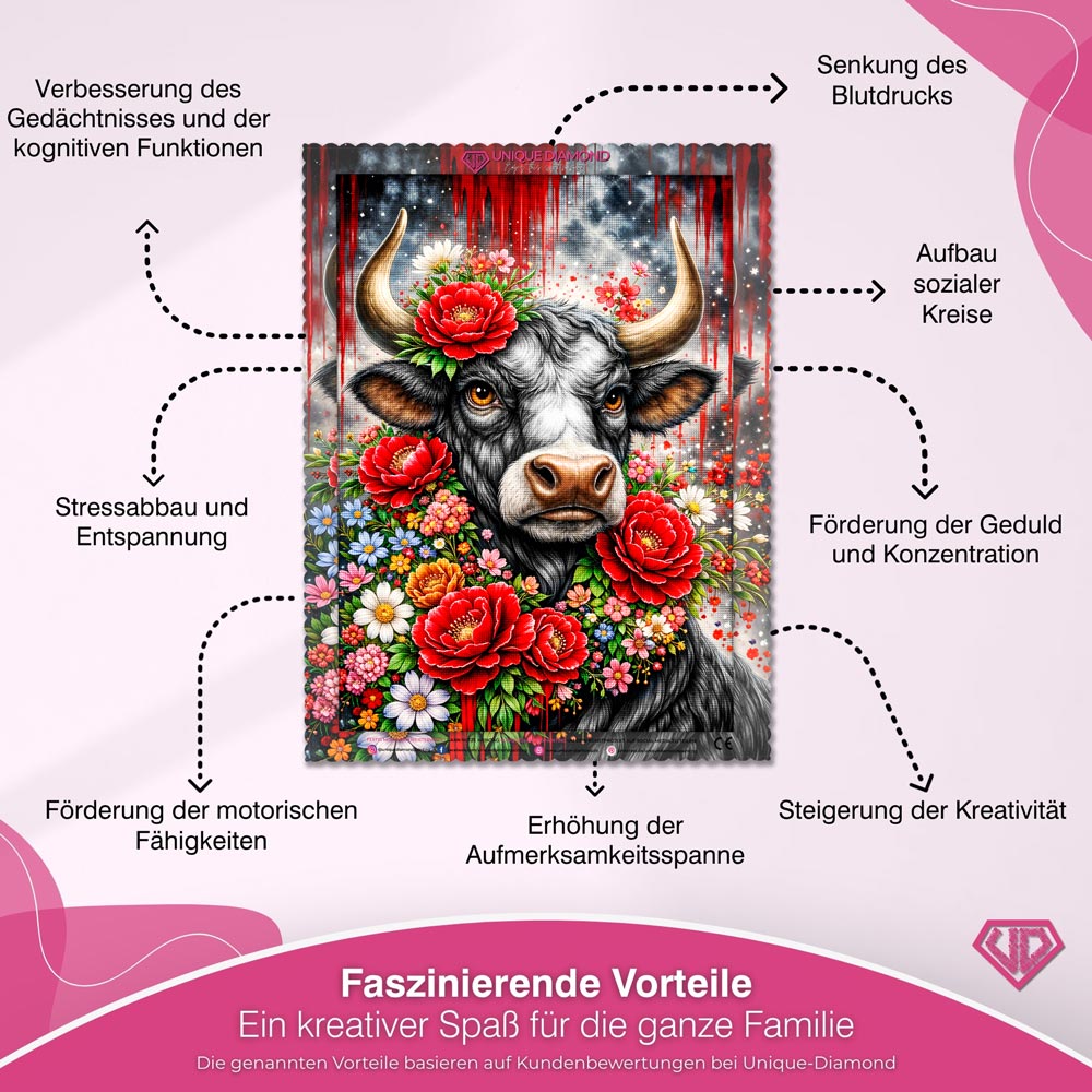 5D Diamond Painting – Floral Spirit Bull