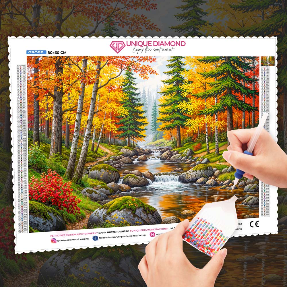 5D Diamond Painting – Fluss der Farbenpracht, Unique-Diamond