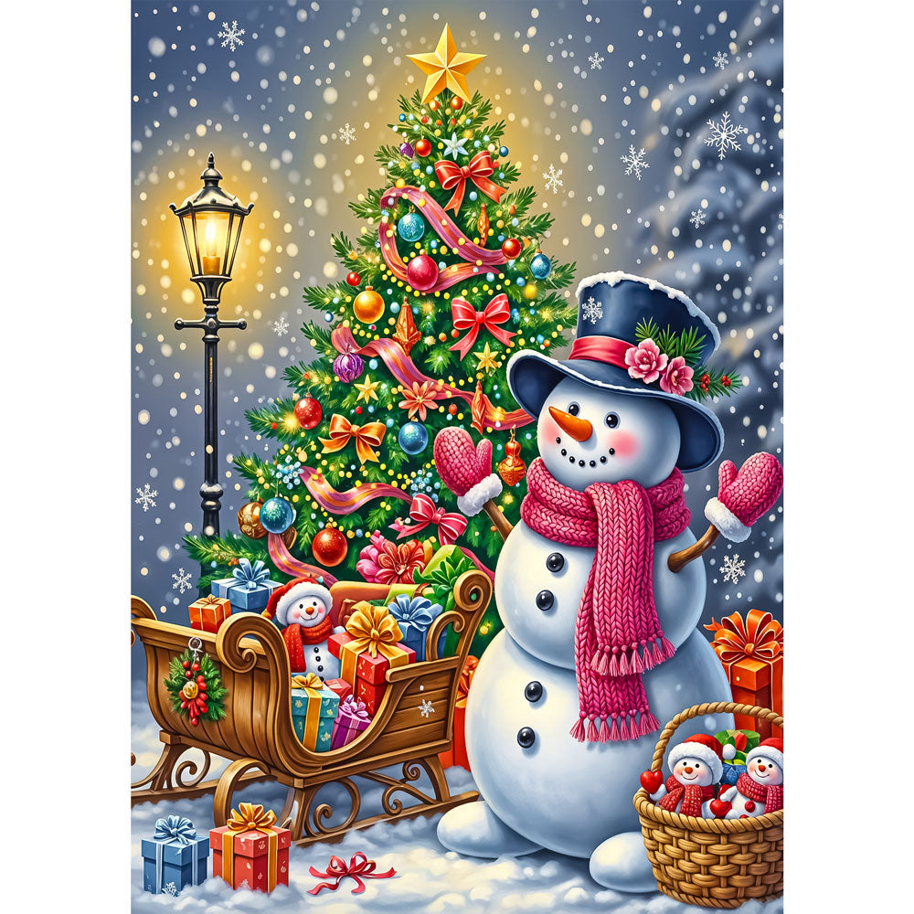 5D Diamond Painting – Fröhlicher Schneemann & Weihnachtsbaumfreude Unique-Diamond