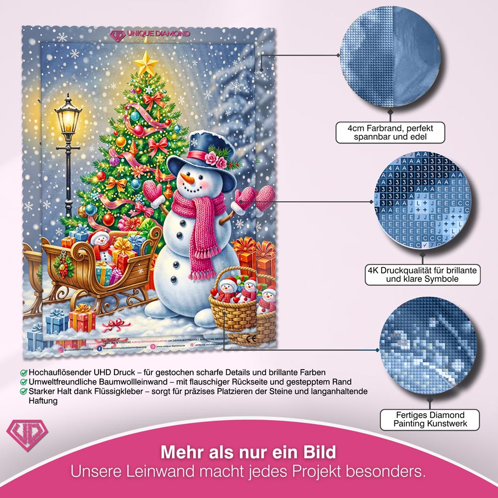 5D Diamond Painting – Fröhlicher Schneemann & Weihnachtsbaumfreude Unique-Diamond