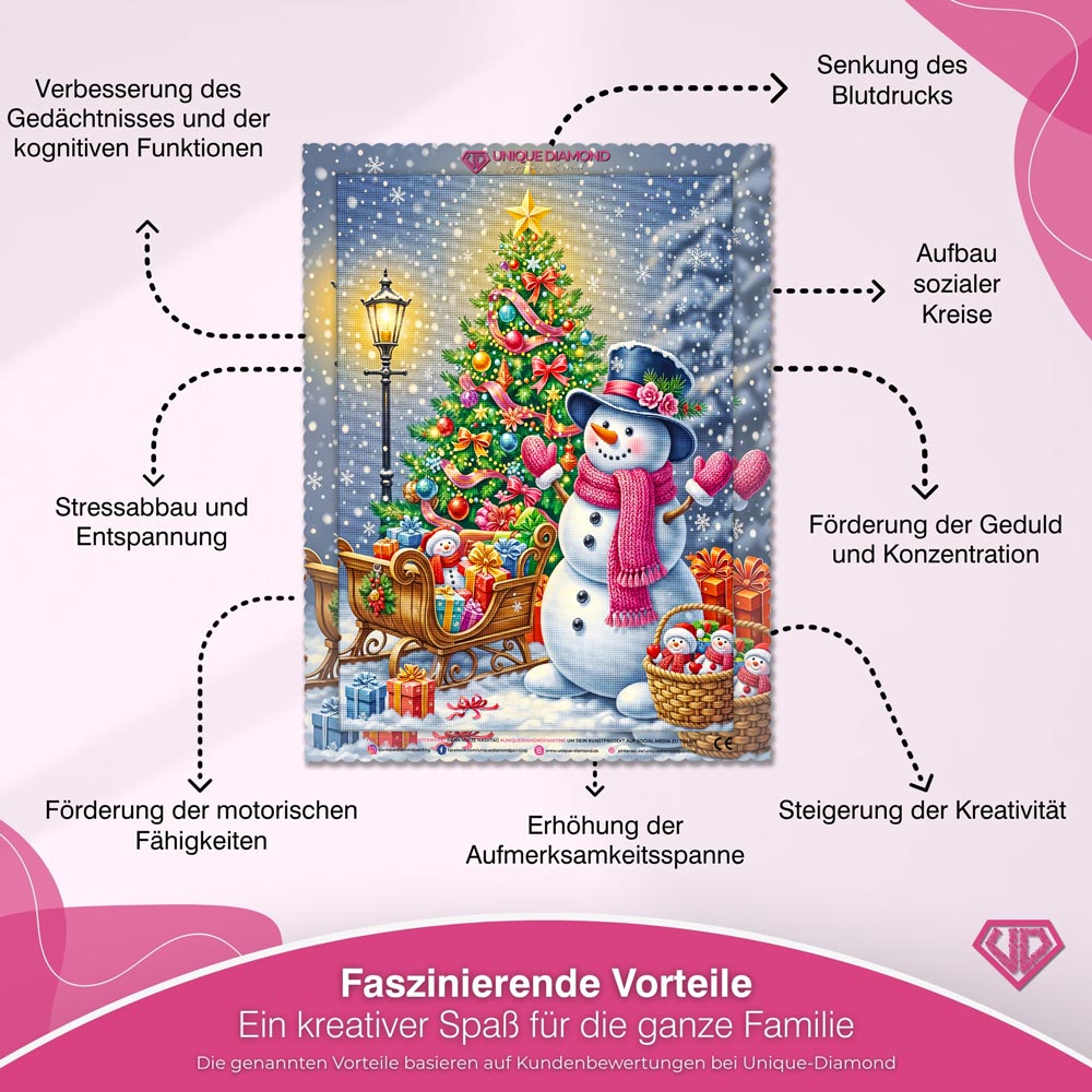 5D Diamond Painting – Fröhlicher Schneemann & Weihnachtsbaumfreude Unique-Diamond