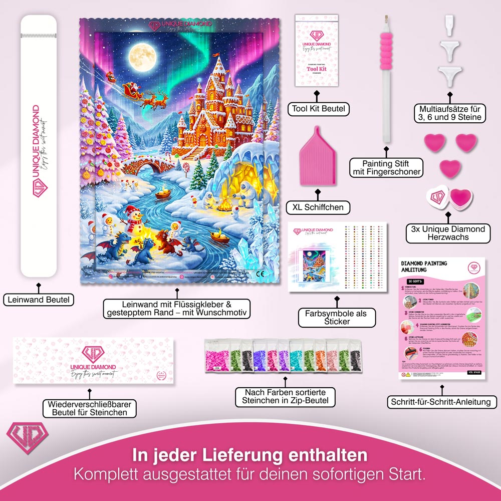 5D Diamond Painting – Frostheim im Lichterglanz Unique-Diamond