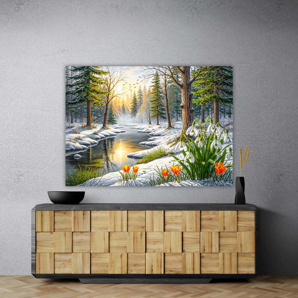 5D Diamond Painting – Frühlingsflüstern im Winterwald, Unique-Diamond