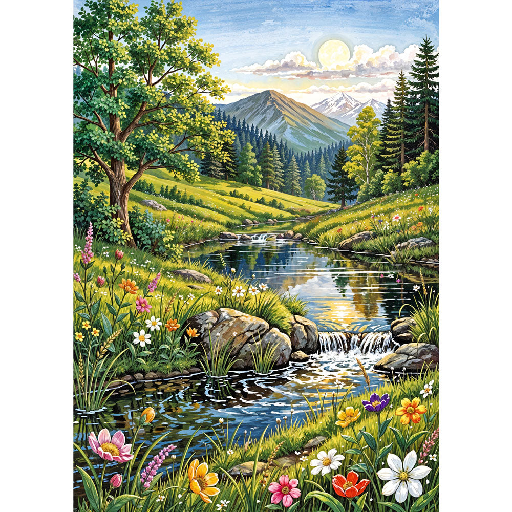 5D Diamond Painting – Frühlingszauber im Alpenland, Unique-Diamond