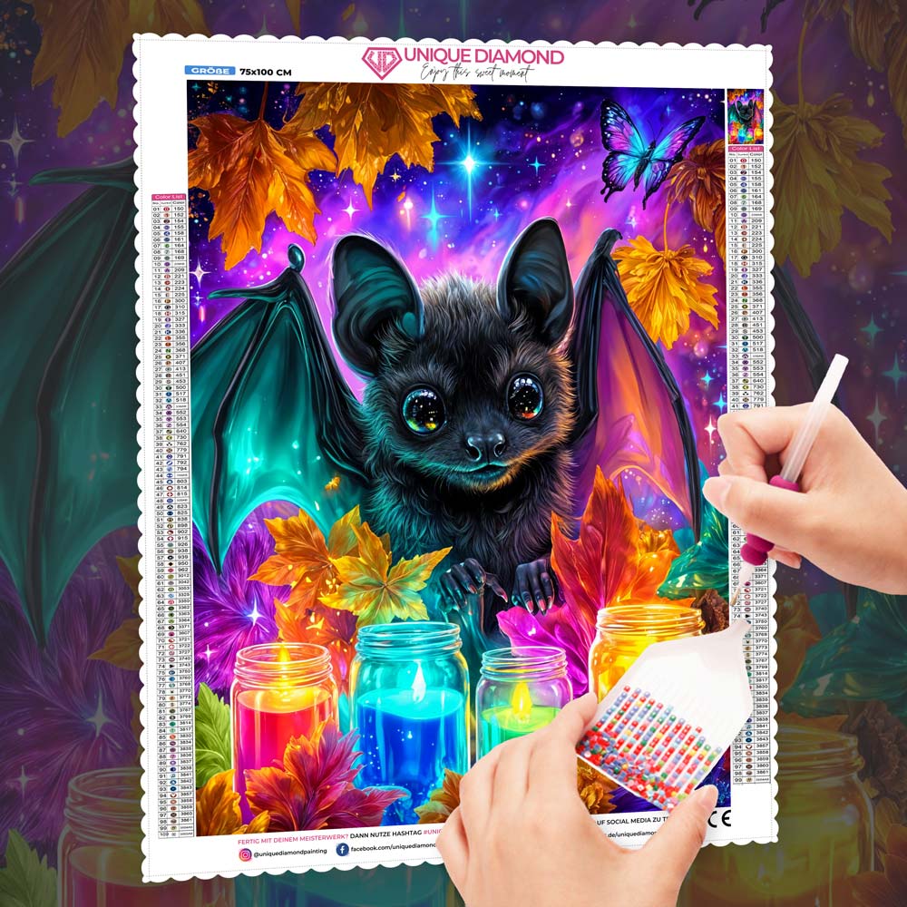 5D Diamond Painting – Funkelnde Herbstnacht mit Fledermauszauber Unique-Diamond