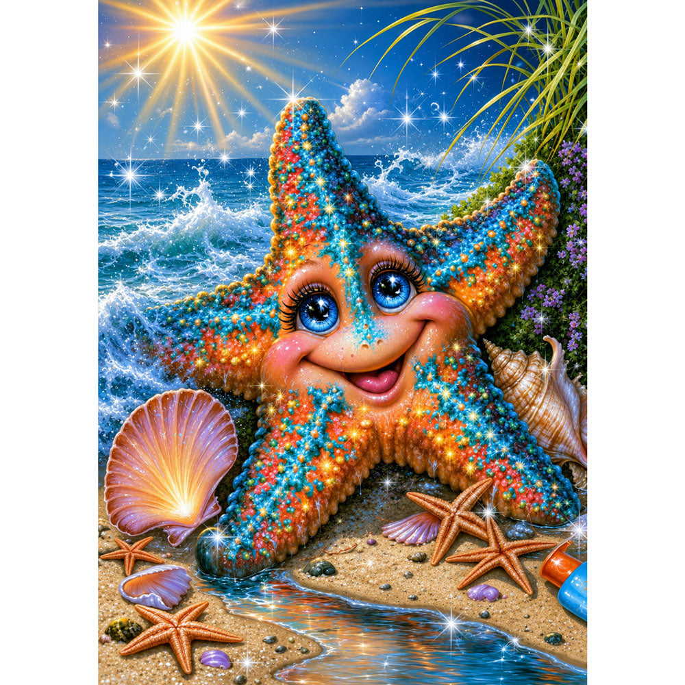 5D Diamond Painting – Funkelnder Seestern am Sonnenstrand | Unique Diamond