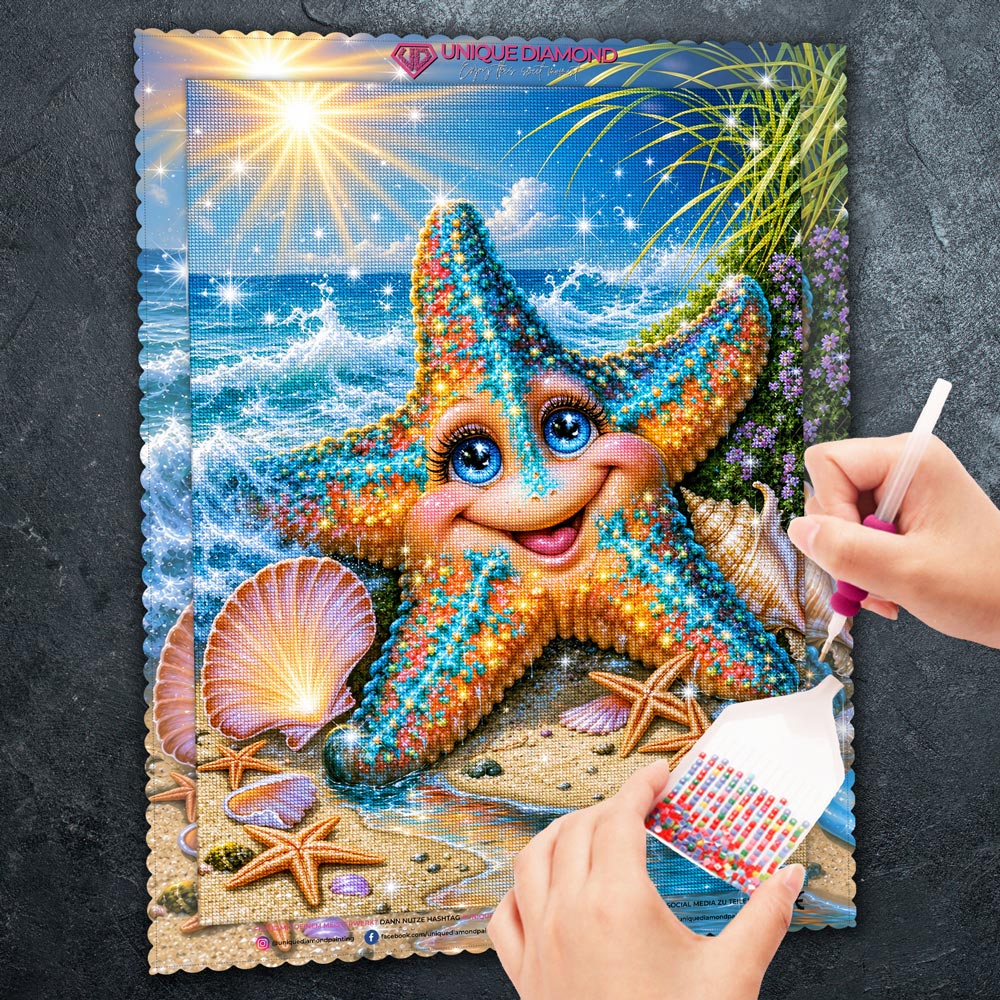 5D Diamond Painting – Funkelnder Seestern am Sonnenstrand