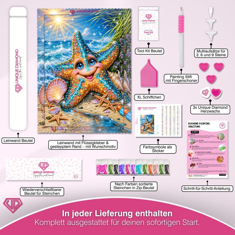 5D Diamond Painting – Funkelnder Seestern am Sonnenstrand