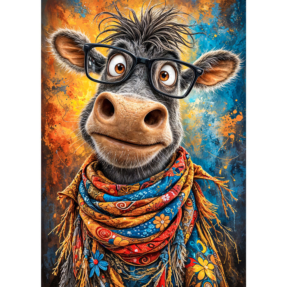 5D Diamond Painting – Funny Smart Cow, Unique-Diamond