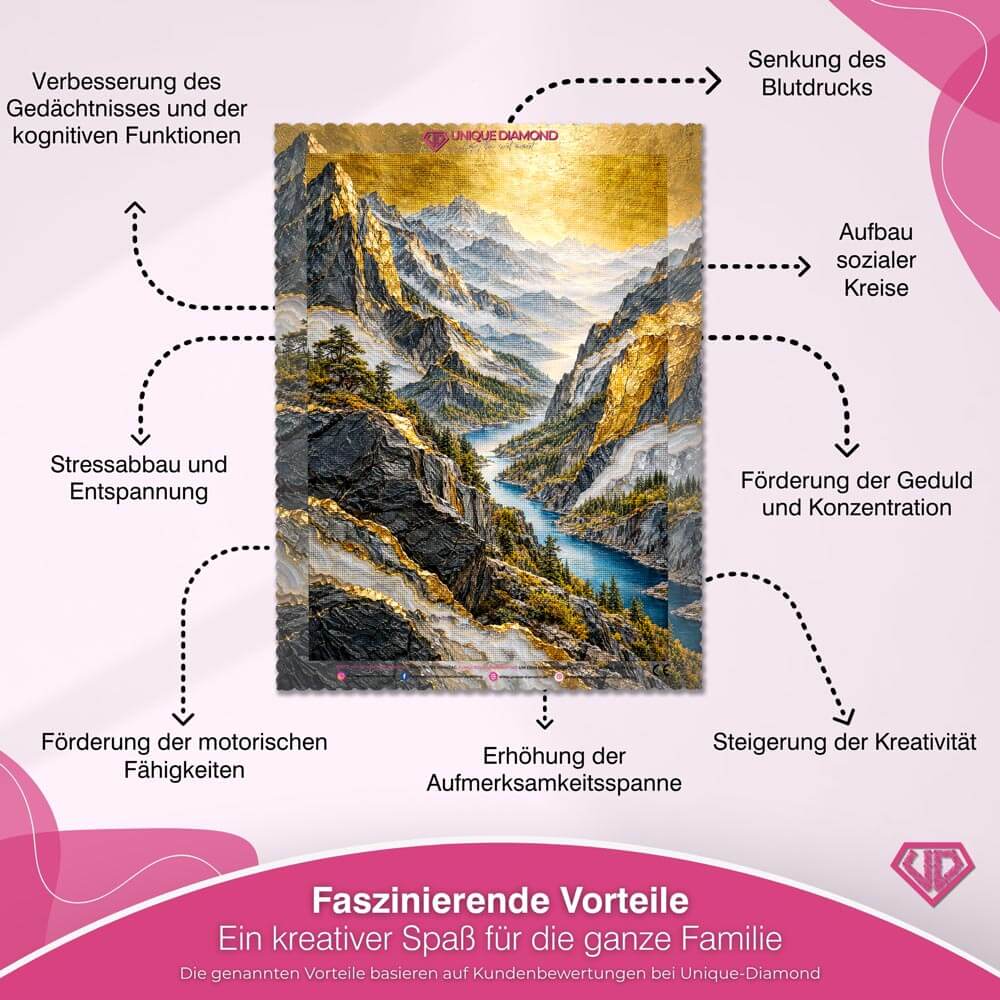 5D Diamond Painting – Gipfelreich unter goldenem Himmel