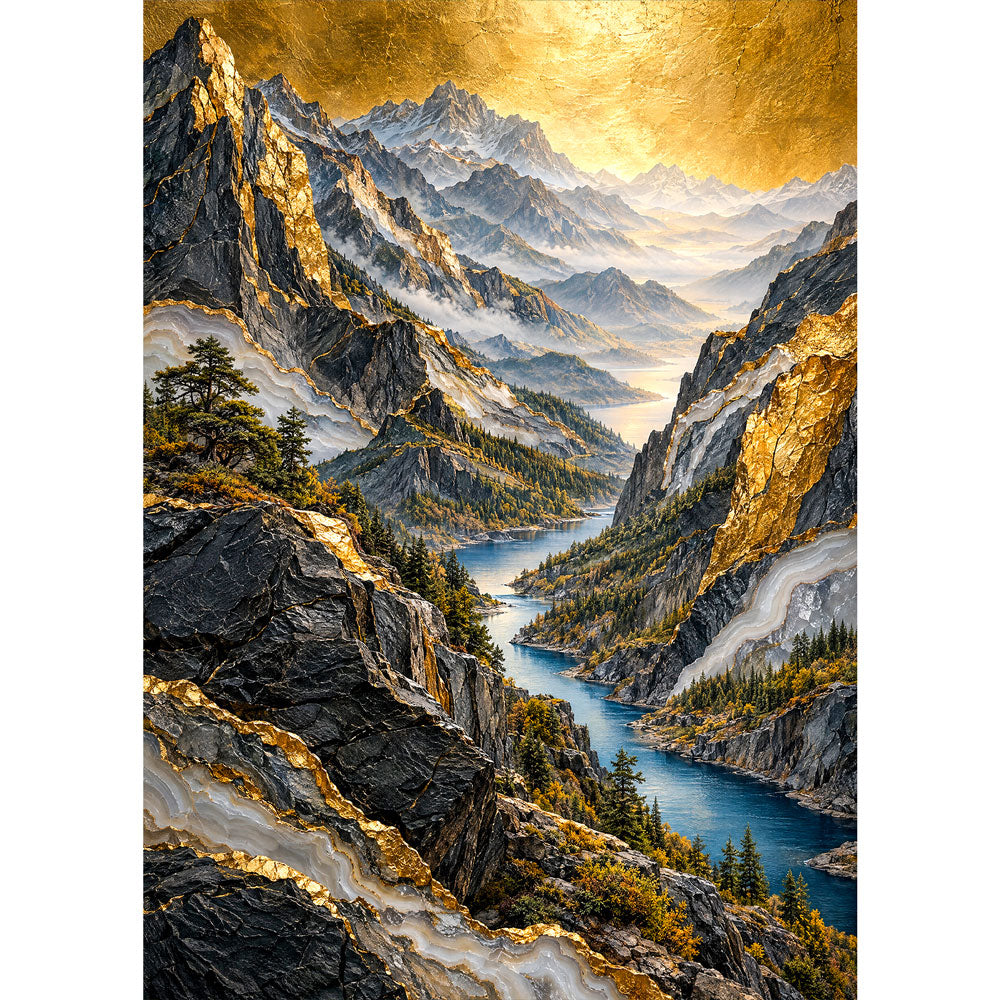5D Diamond Painting – Gipfelreich unter goldenem Himmel | Unique Diamond