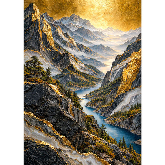 5D Diamond Painting – Gipfelreich unter goldenem Himmel | Unique Diamond