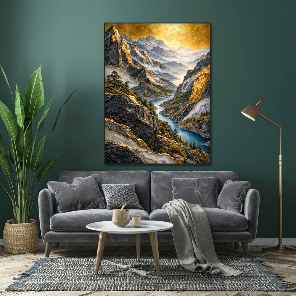 5D Diamond Painting – Gipfelreich unter goldenem Himmel