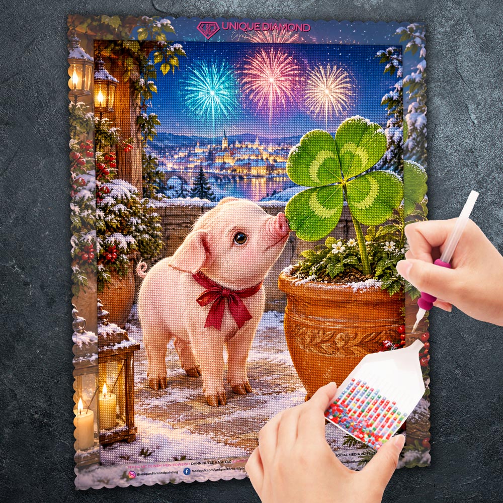 5D Diamond Painting – Glücksschnäuzchen zum Jahreswechsel