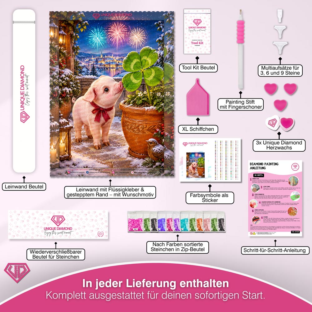 5D Diamond Painting – Glücksschnäuzchen zum Jahreswechsel