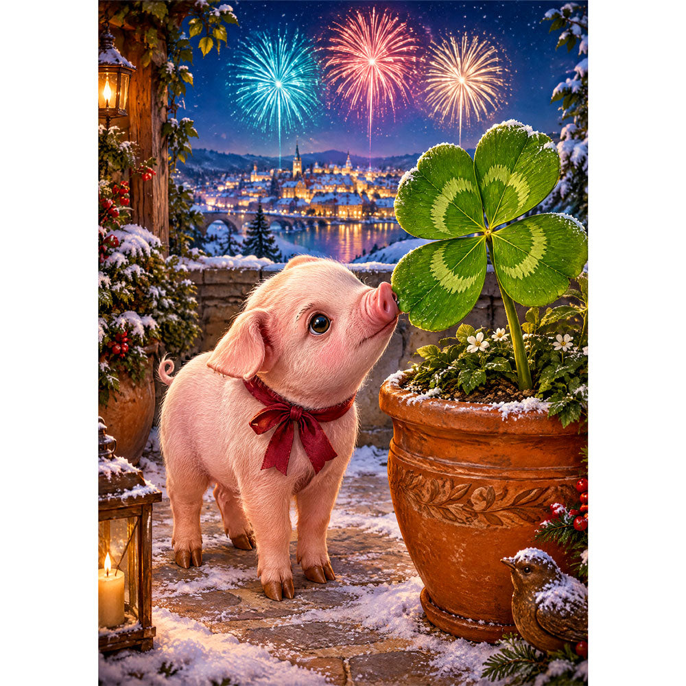 5D Diamond Painting – Glücksschnäuzchen zum Jahreswechsel | Unique Diamond

