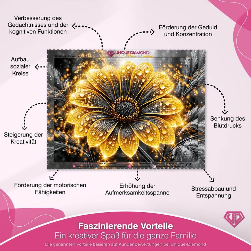 5D Diamond Painting – Goldblüte im Tauzauber