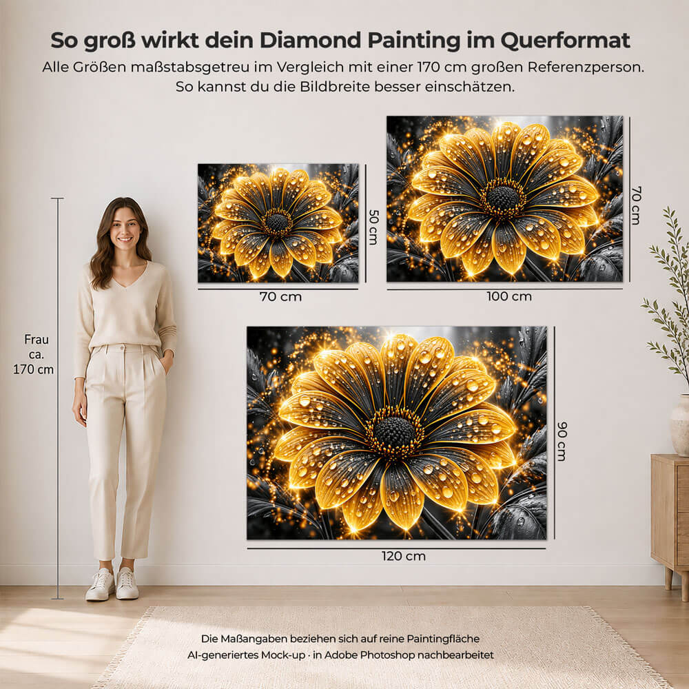 5D Diamond Painting – Goldblüte im Tauzauber