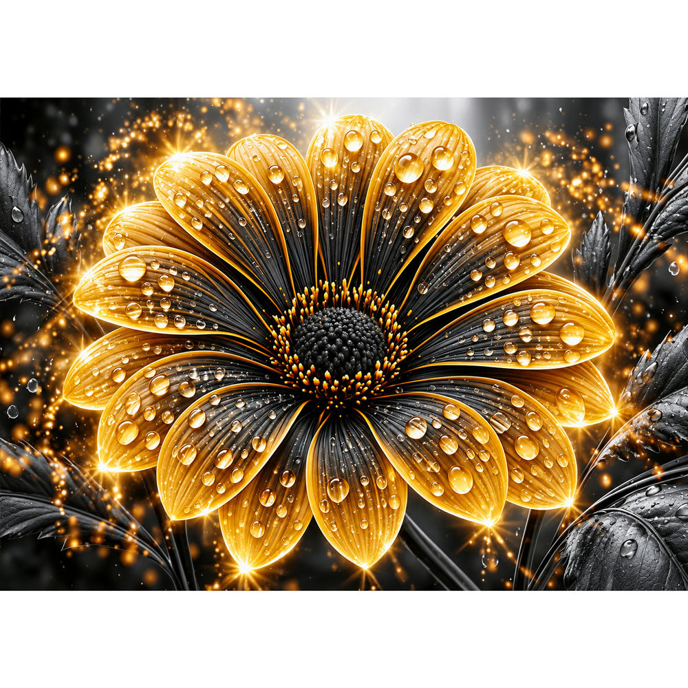 5D Diamond Painting – Goldblüte im Tauzauber | Unique Diamond