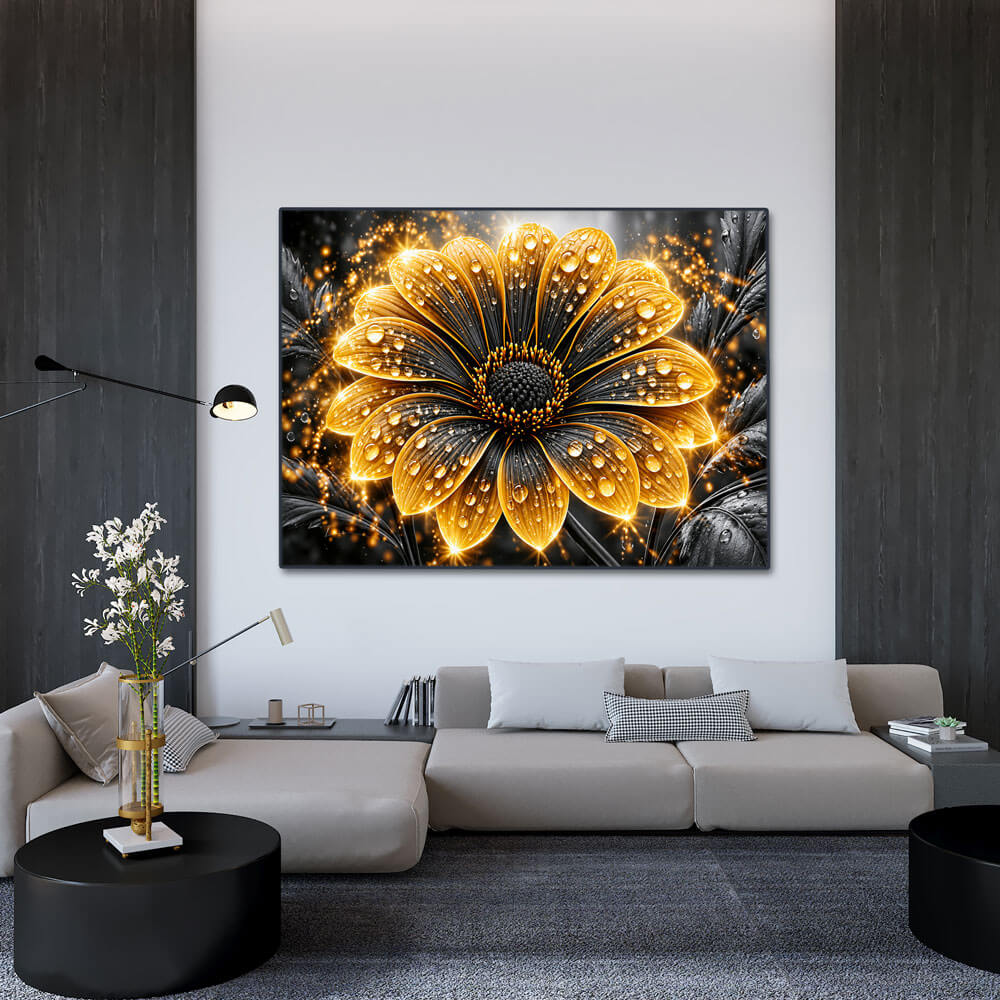 5D Diamond Painting – Goldblüte im Tauzauber