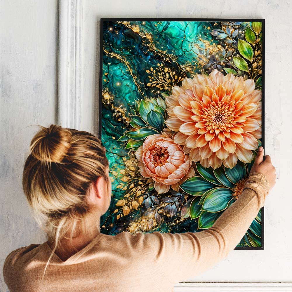 5D Diamond Painting – Golden Emerald Blossom