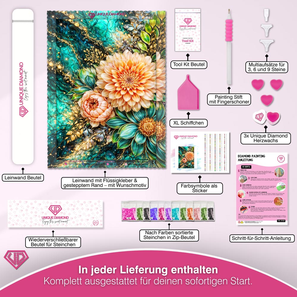 5D Diamond Painting – Golden Emerald Blossom