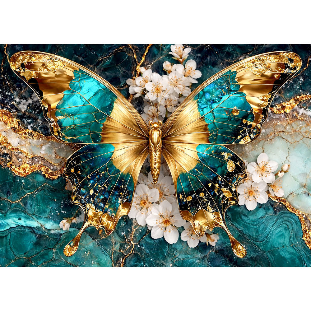5D Diamond Painting – Golden Emerald Butterfly, Unique-Diamond
