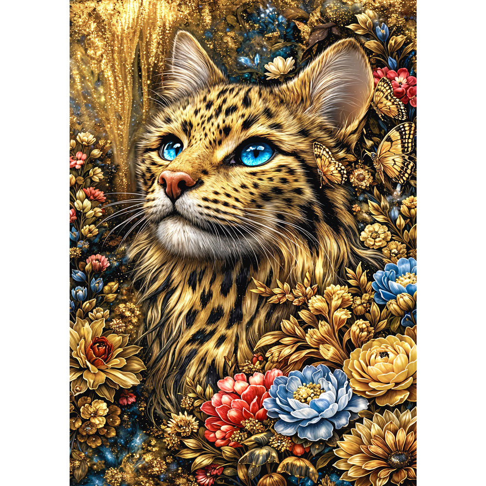 5D Diamond Painting – Golden Leopard Bloom, Unique-Diamond