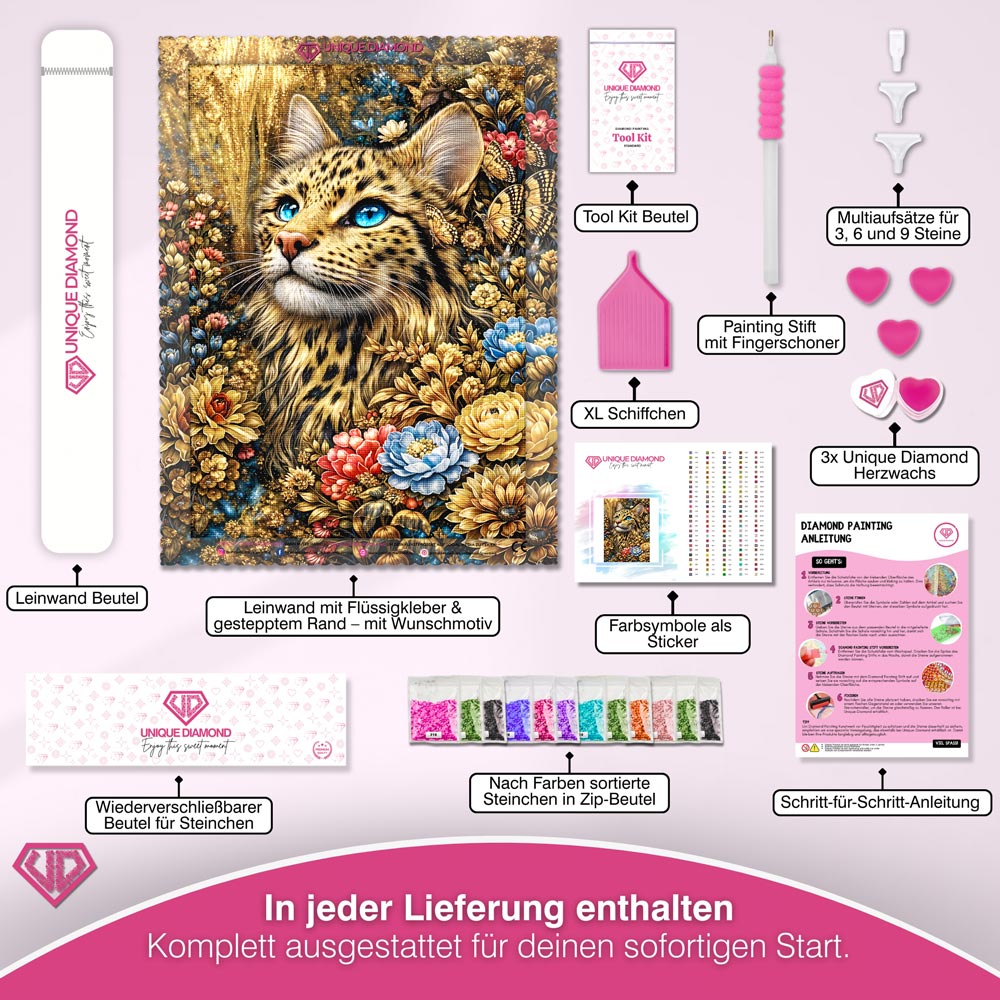 5D Diamond Painting – Golden Leopard Bloom