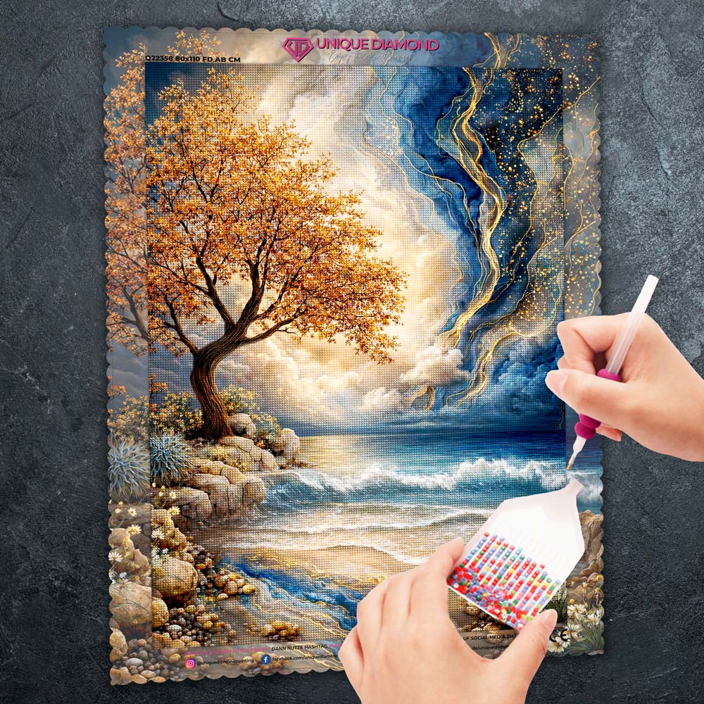 5D Diamond Painting – Golden Ocean Tree