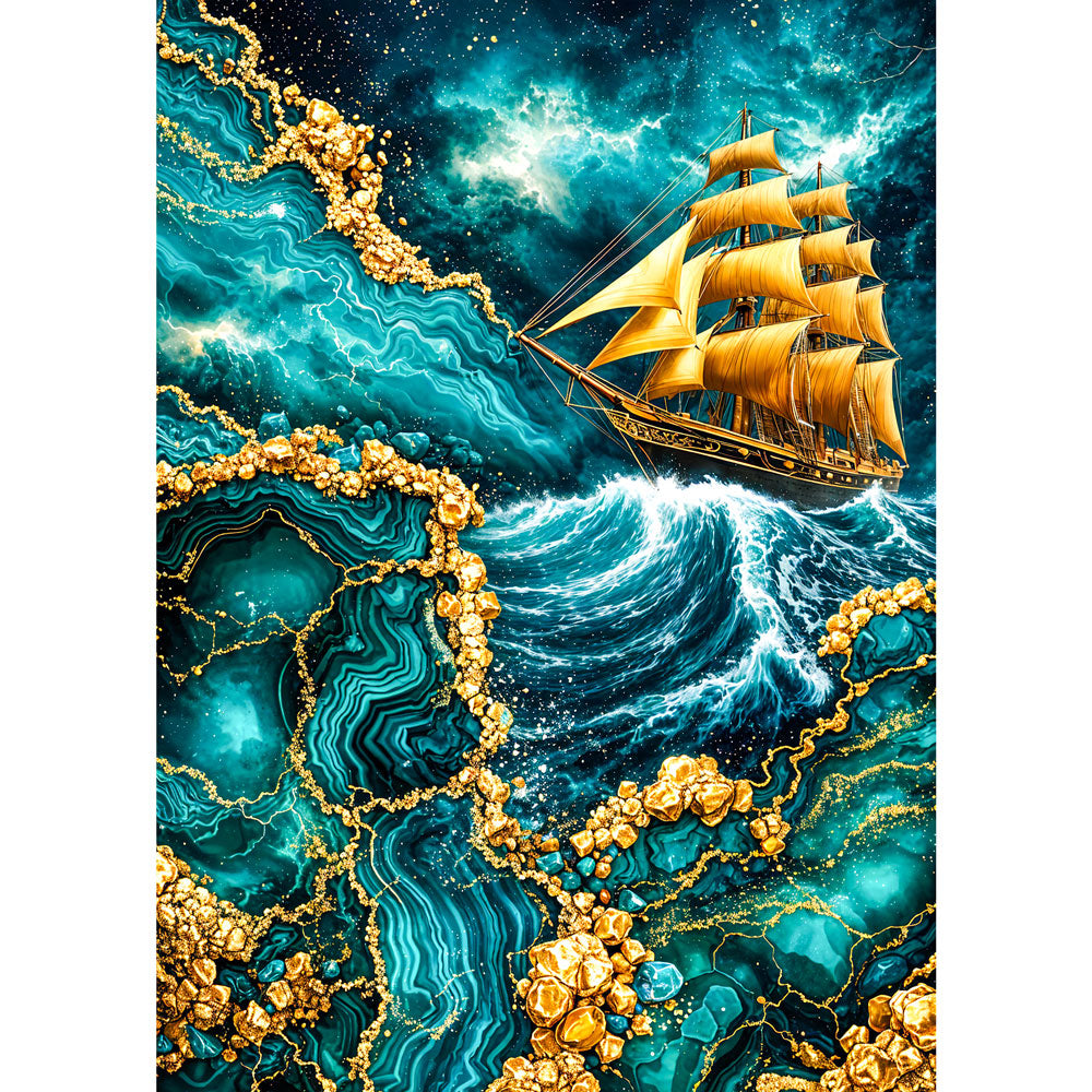 5D Diamond Painting – Golden Ocean Voyage, Unique-Diamond