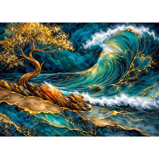 5D Diamond Painting – Golden Wave, Unique-Diamond