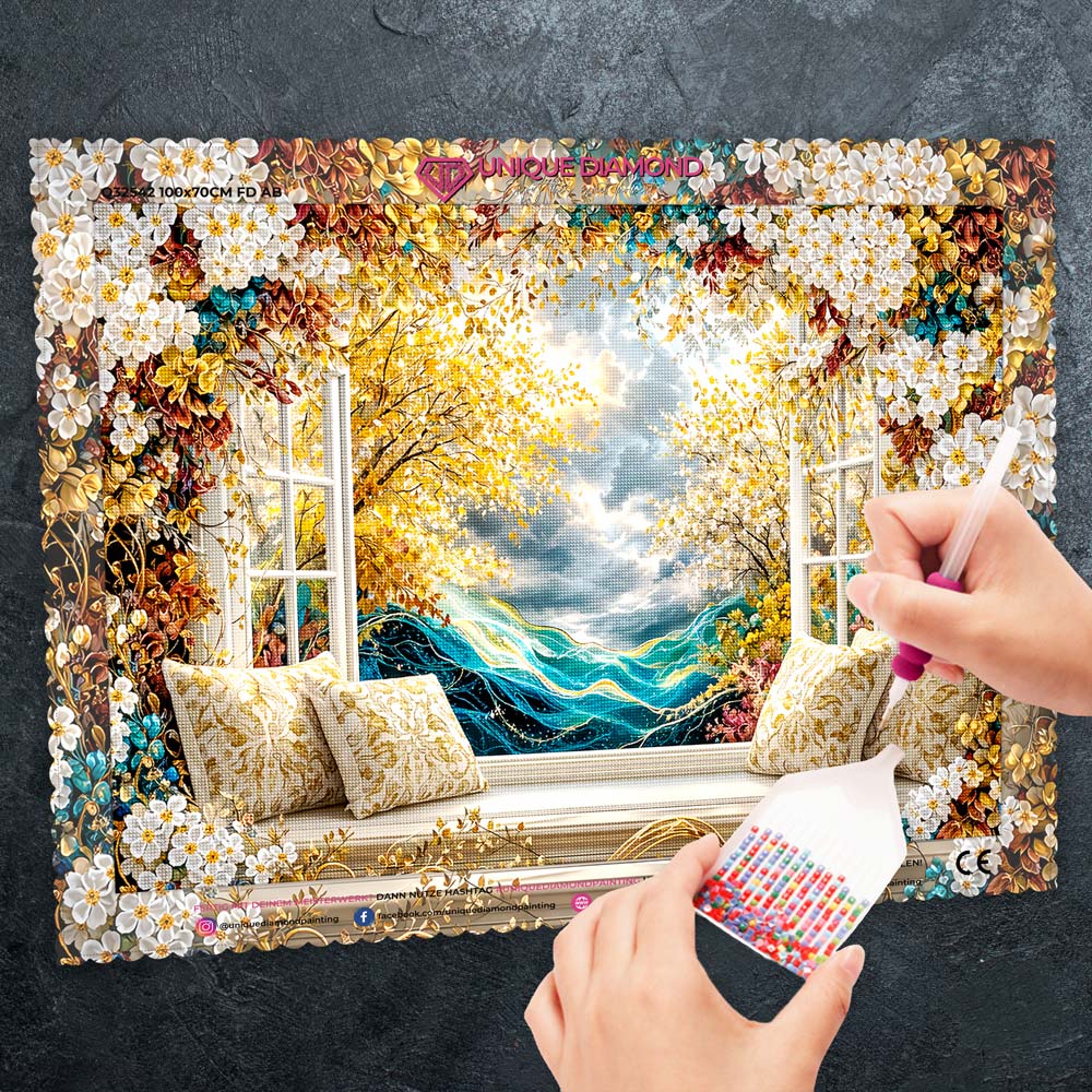 5D Diamond Painting – Golden Window Dream