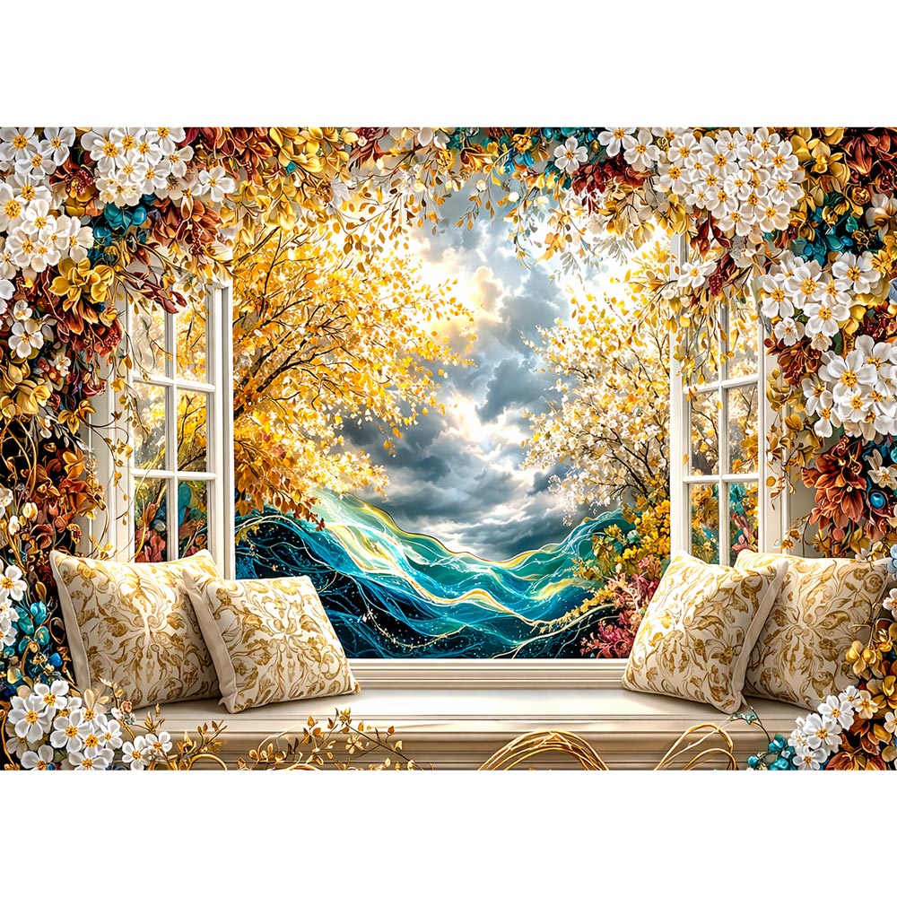 5D Diamond Painting – Golden Window Dream, Unique-Diamond