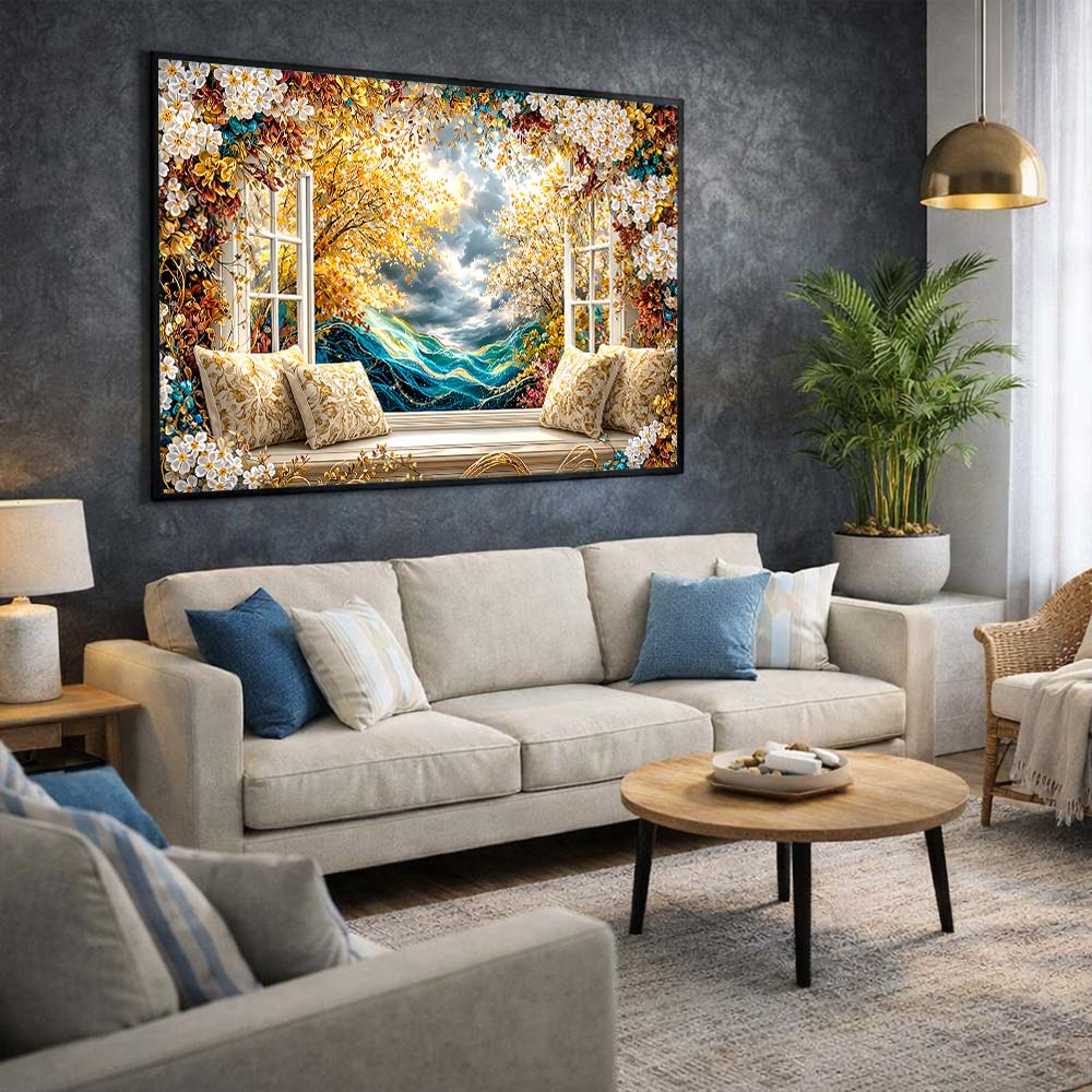 5D Diamond Painting – Golden Window Dream