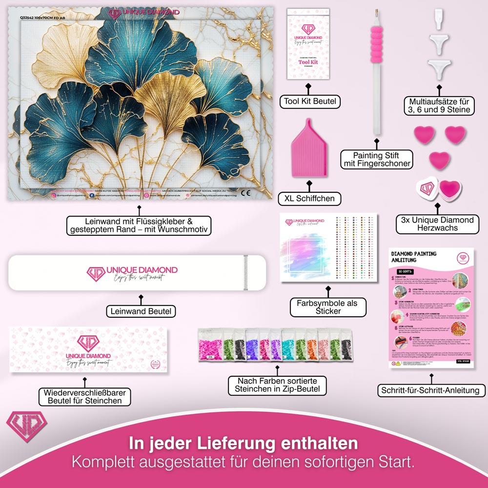 5D Diamond Painting – Goldene Ginkgo-Träume Unique-Diamond