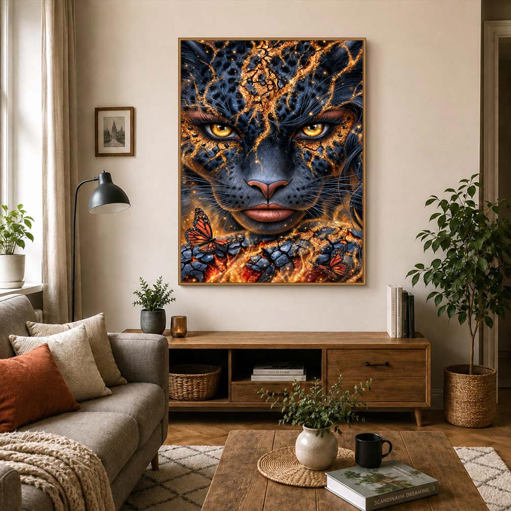 5D Diamond Painting – Goldene Seelenkraft der Wildkatze