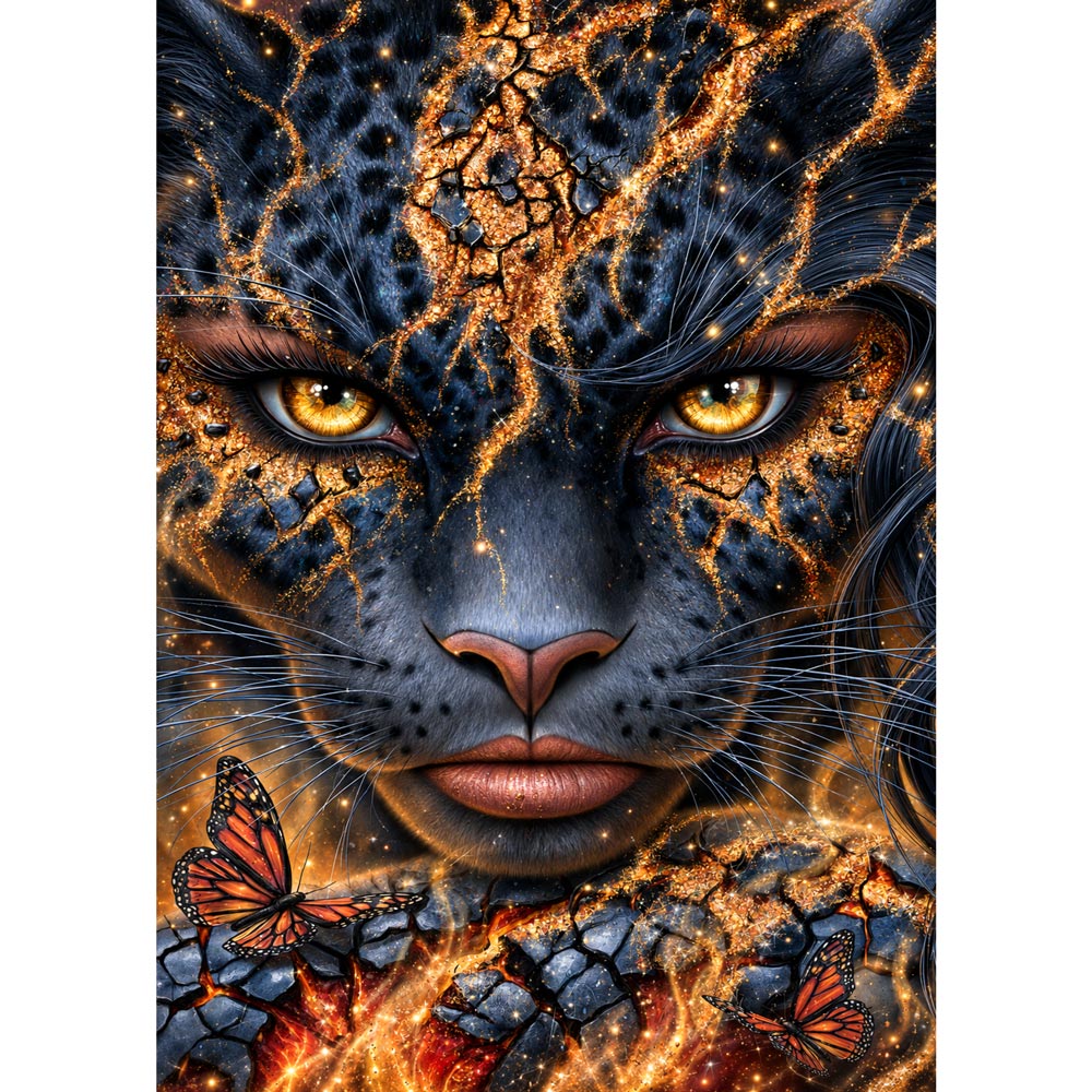 5D Diamond Painting – Goldene Seelenkraft der Wildkatze | Unique Diamond