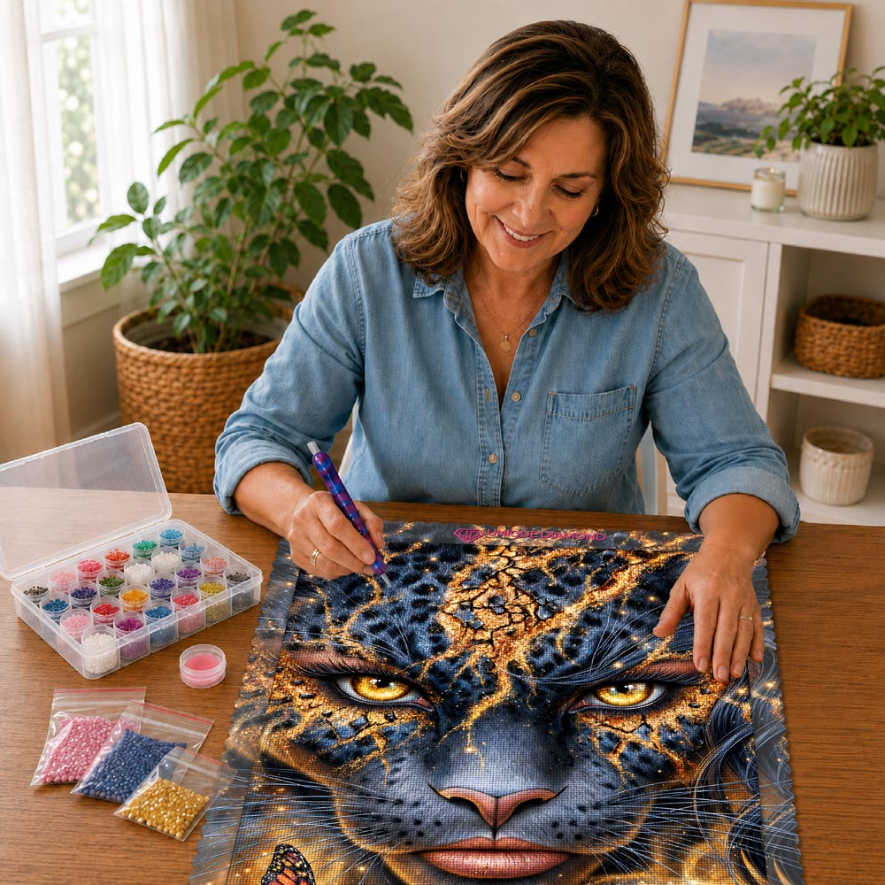 5D Diamond Painting – Goldene Seelenkraft der Wildkatze