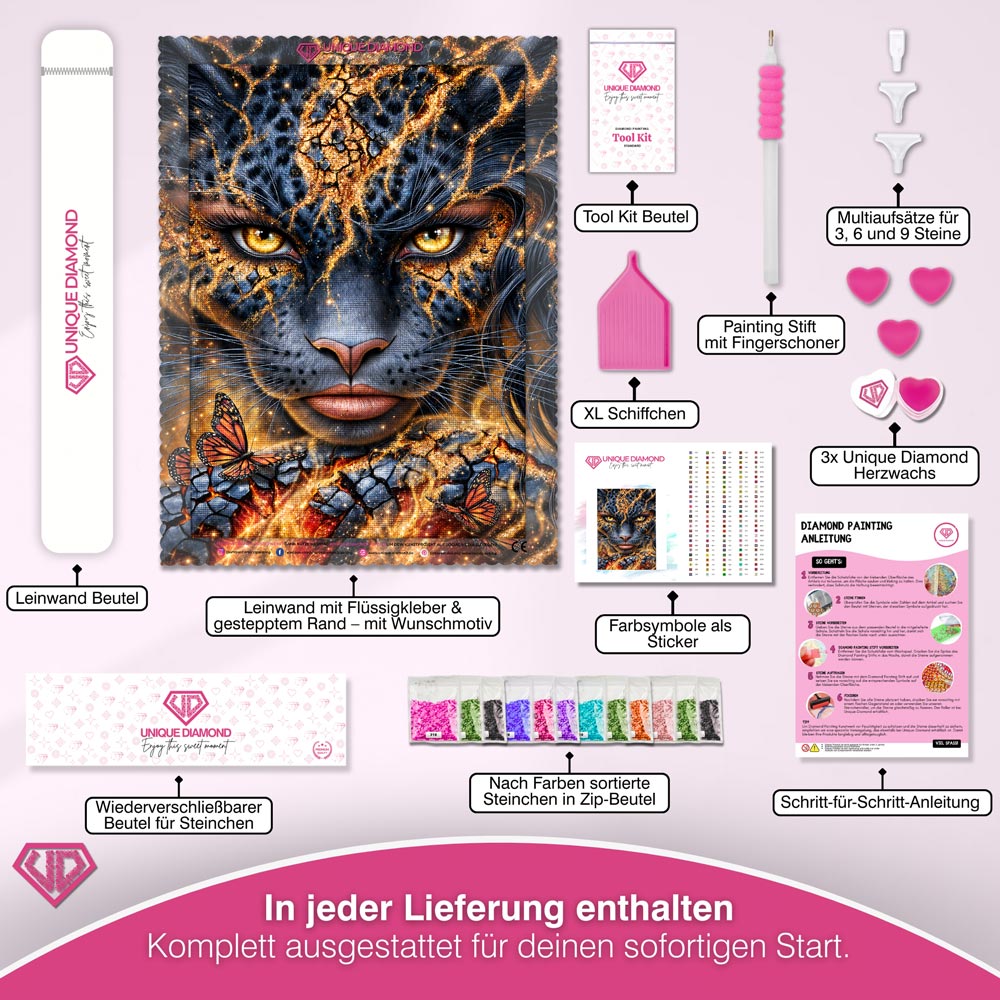 5D Diamond Painting – Goldene Seelenkraft der Wildkatze