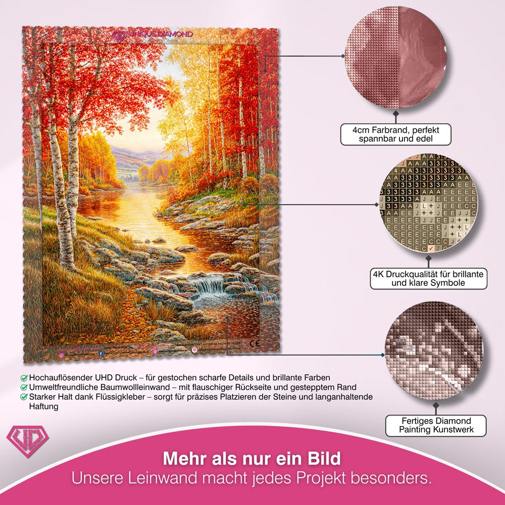 5D Diamond Painting – Goldenes Flüstern am Waldbach Unique-Diamond